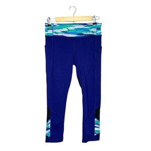 Lululemon Pace Rival Crop Leggings 6 Hero Blue Green Mesh Pockets Zipper Yoga